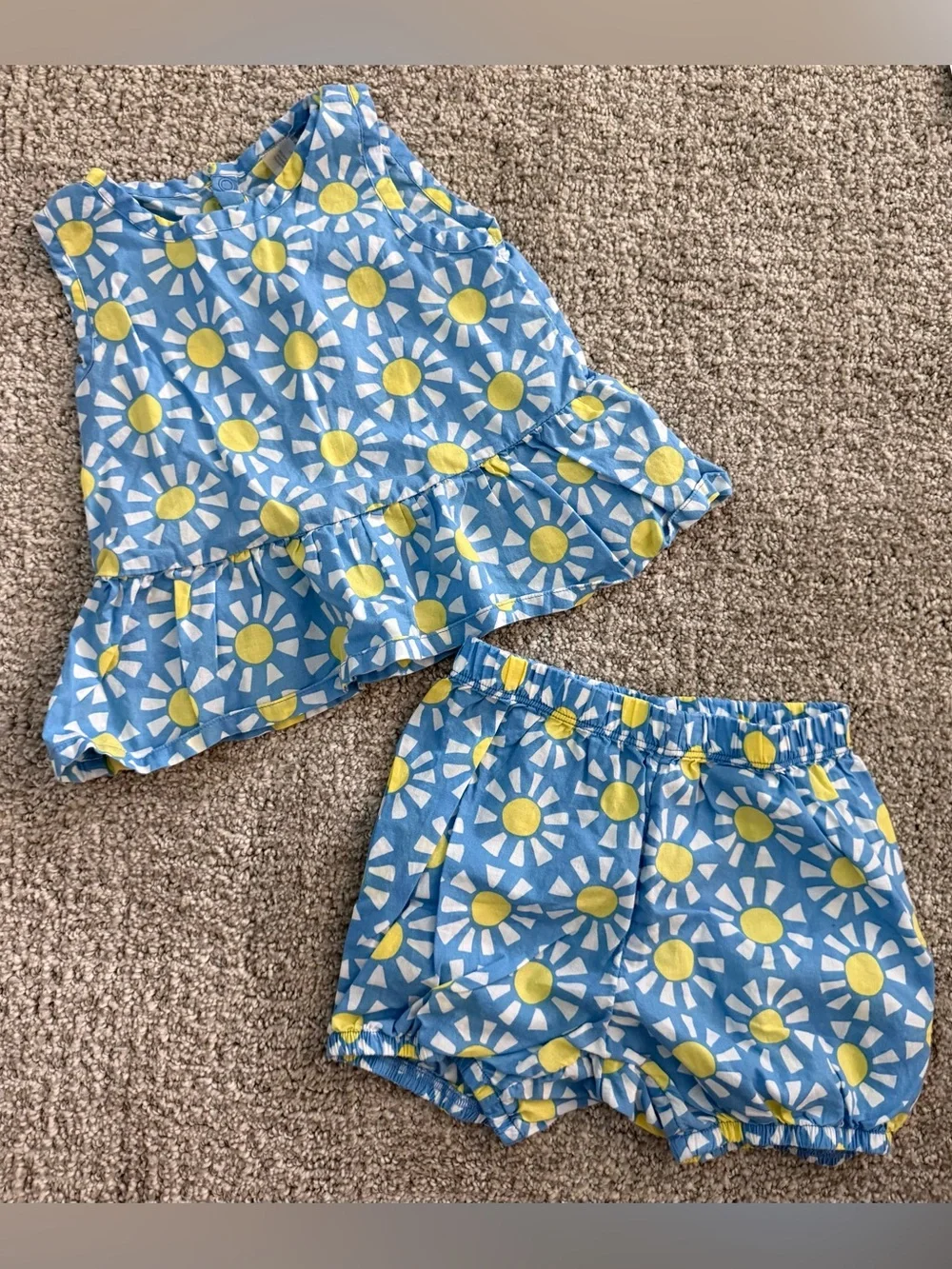 Primary Blue & Yellow Sun Print Girls' Tank Top and Shorts Set Size 12-18 mo.